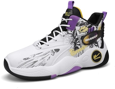 Warrior回力 经典國潮 塗鴉 減震防滑耐磨 高幫 籃球鞋 男款 白黑紫 Order Warrior回力 经典國潮 塗鴉 減震防滑耐磨 高幫 籃球鞋 男款 白黑紫