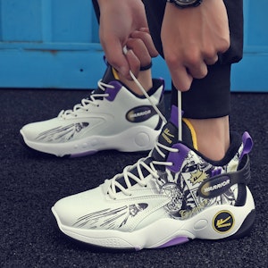 Warrior回力 经典國潮 塗鴉 減震防滑耐磨 高幫 籃球鞋 男款 白黑紫 13