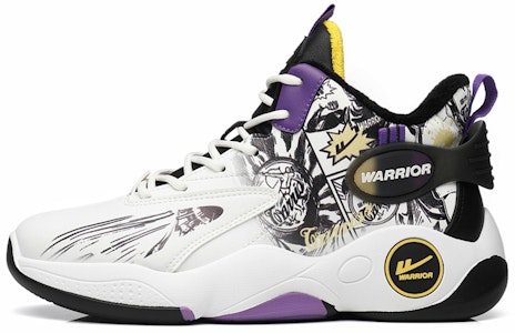 Warrior回力 经典國潮 塗鴉 減震防滑耐磨 高幫 籃球鞋 男款 白黑紫 Sizing Warrior回力 经典國潮 塗鴉 減震防滑耐磨 高幫 籃球鞋 男款 白黑紫