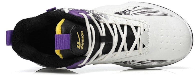 Warrior回力 经典國潮 塗鴉 減震防滑耐磨 高幫 籃球鞋 男款 白黑紫 Cheap Warrior回力 经典國潮 塗鴉 減震防滑耐磨 高幫 籃球鞋 男款 白黑紫