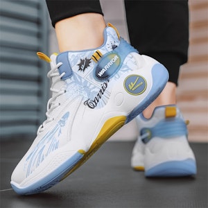 Kasut Bola Keranjang High-Top Warrior Classic 'Graffiti Putih Biru Muda' WXY-F282C01 4