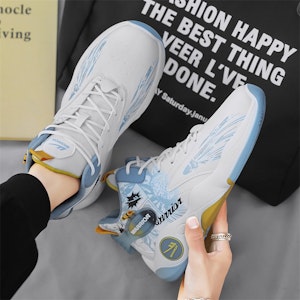 Kasut Bola Keranjang High-Top Warrior Classic 'Graffiti Putih Biru Muda' WXY-F282C01 6