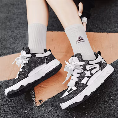 戰士回力 星星雲朵 潮流 厚底百搭休閒 防滑耐磨 低幫 板鞋 男女同款 黑白 3