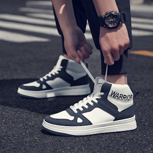 回力勇士 合成皮革 休閒經典復古厚底耐磨 高筒 板鞋 男女同款 白藍 Sizing 回力勇士 合成皮革 休閒經典復古厚底耐磨 高筒 板鞋 男女同款 白藍