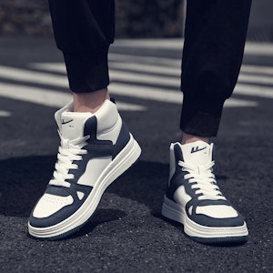 回力勇士 合成皮革 休閒經典復古厚底耐磨 高筒 板鞋 男女同款 白藍 1