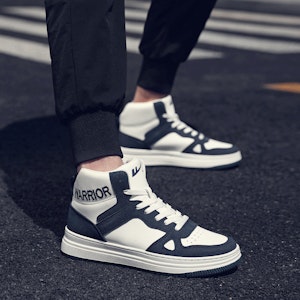 回力勇士 合成皮革 休閒經典復古厚底耐磨 高筒 板鞋 男女同款 白藍 2