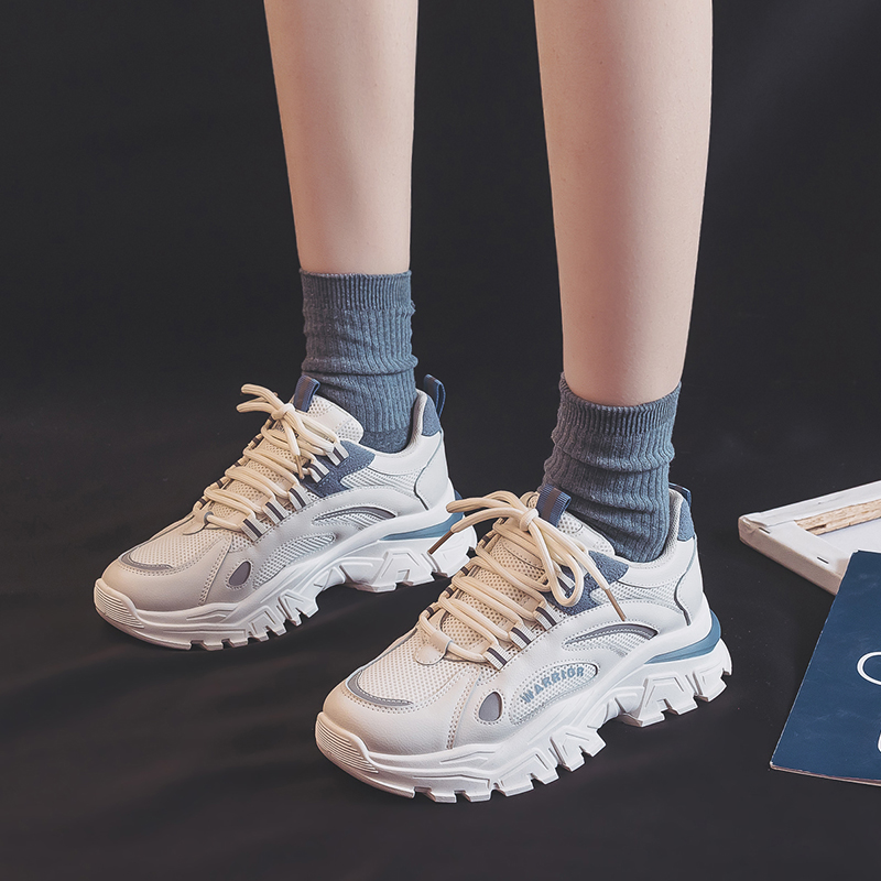 Details for 回力勇士 時尚百搭厚底增高 耐磨 低筒 爸爸鞋 男女款 米藍色