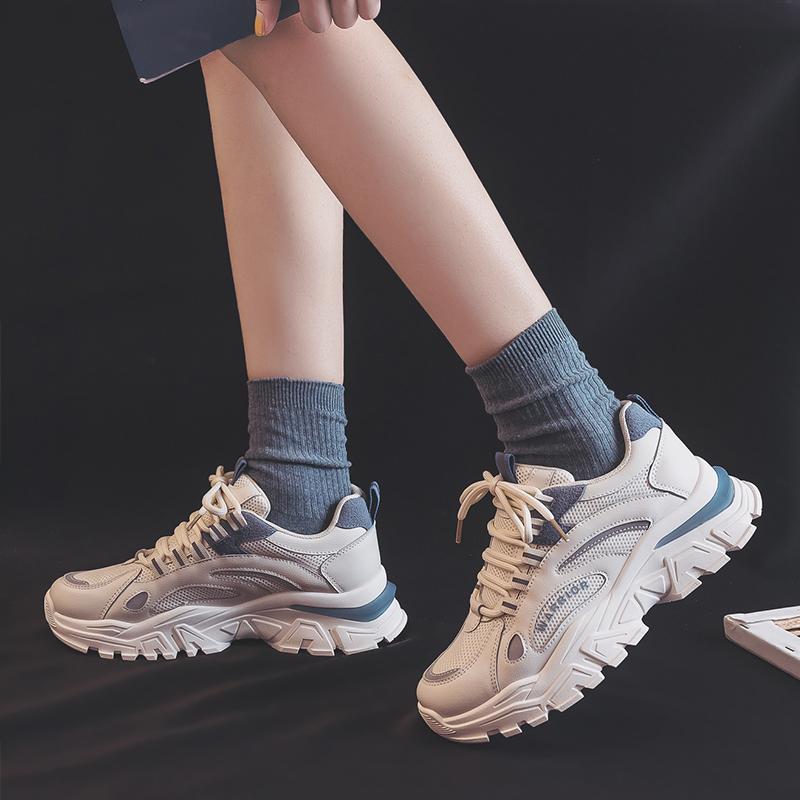 Cheap 回力勇士 時尚百搭厚底增高 耐磨 低筒 爸爸鞋 男女款 米藍色