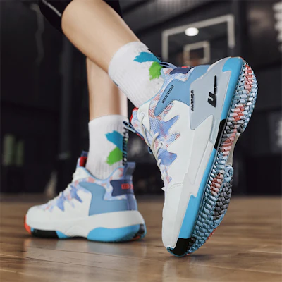 Warrior High-Top Retro Basketballschuhe ''Weiß Blau Graffiti'' WBN(JS)-058101 3