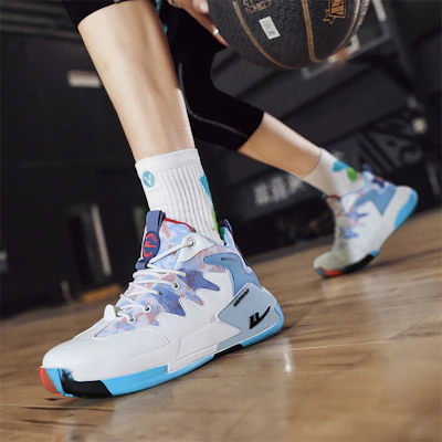 Warrior High-Top Retro Basketballschuhe ''Weiß Blau Graffiti'' WBN(JS)-058101 4