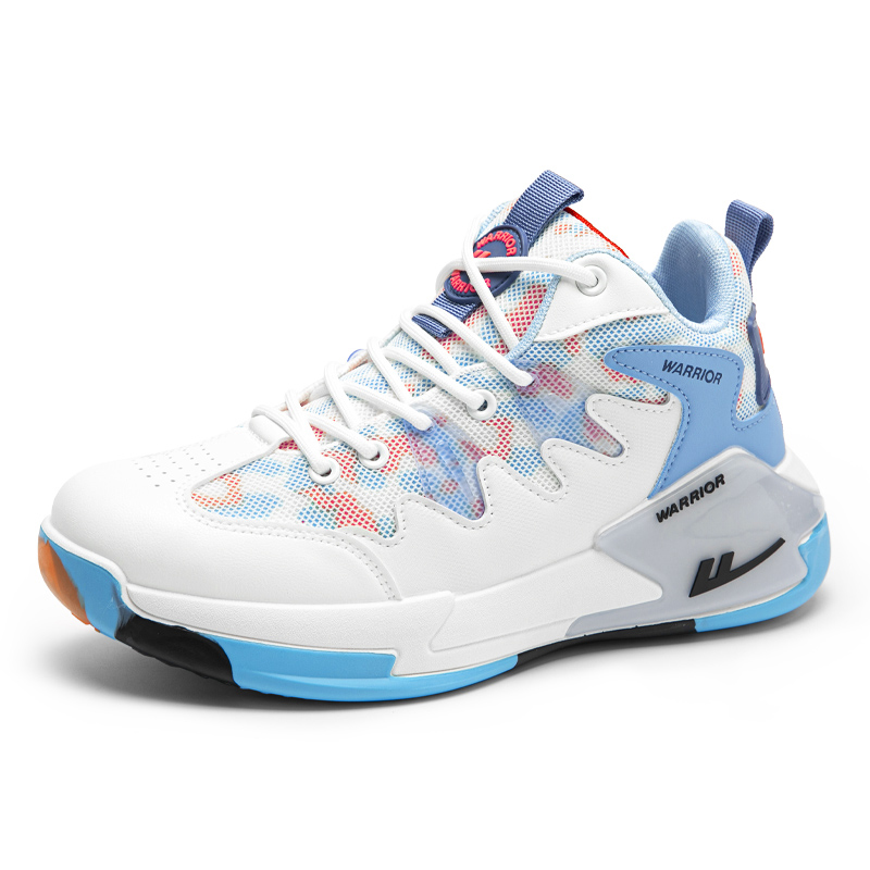Lookbook Warrior High-Top Retro Basketballschuhe ''Weiß Blau Graffiti'' WBN(JS)-058101