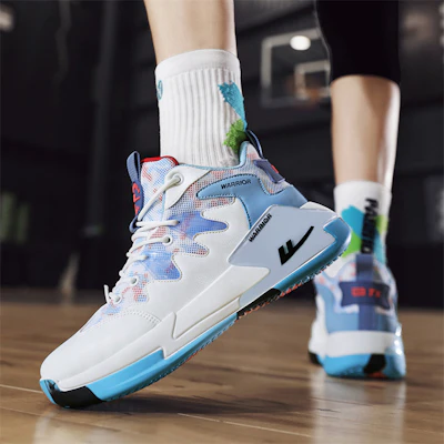 Warrior High-Top Retro Basketballschuhe ''Weiß Blau Graffiti'' WBN(JS)-058101 Sizing Warrior High-Top Retro Basketballschuhe ''Weiß Blau Graffiti'' WBN(JS)-058101
