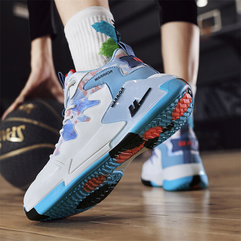 Cheap Warrior High-Top Retro Basketballschuhe ''Weiß Blau Graffiti'' WBN(JS)-058101