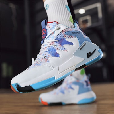 Warrior High-Top Retro Basketball Shoes 'White Blue Graffiti' WBN(JS)-058101 1