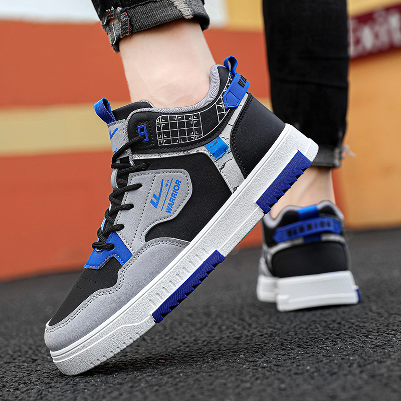 Details for 回力戰士 合成皮革 時尚潮流 舒適柔軟 防滑耐磨透氣 高筒 板鞋 男式 黑藍色