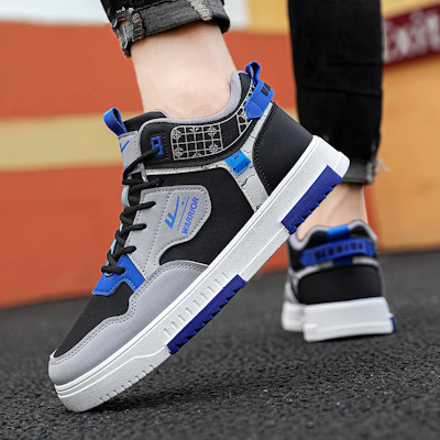 回力戰士 合成皮革 時尚潮流 舒適柔軟 防滑耐磨透氣 高筒 板鞋 男式 黑藍色 Details for 回力戰士 合成皮革 時尚潮流 舒適柔軟 防滑耐磨透氣 高筒 板鞋 男式 黑藍色