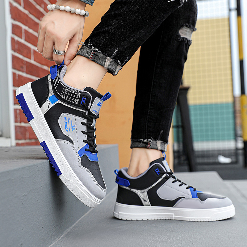 Cheap 回力戰士 合成皮革 時尚潮流 舒適柔軟 防滑耐磨透氣 高筒 板鞋 男式 黑藍色