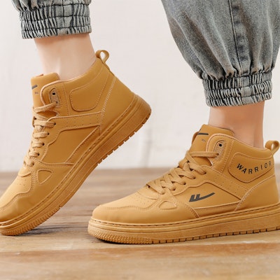 Warrior回力 合成皮 風潮拼色 厚底增高 防滑耐磨 高筒 板鞋 男款 駝色 Purchase Warrior回力 合成皮 風潮拼色 厚底增高 防滑耐磨 高筒 板鞋 男款 駝色