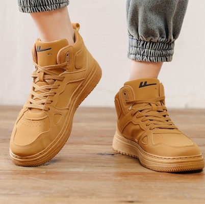 Warrior回力 合成皮 風潮拼色 厚底增高 防滑耐磨 高筒 板鞋 男款 駝色 Sizing Warrior回力 合成皮 風潮拼色 厚底增高 防滑耐磨 高筒 板鞋 男款 駝色