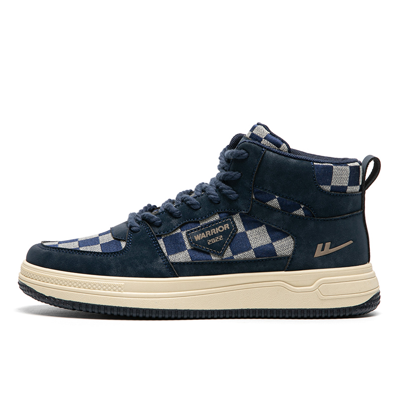 Warrior High-Top Sneaker 'Deep Blue and Beige Checkered'