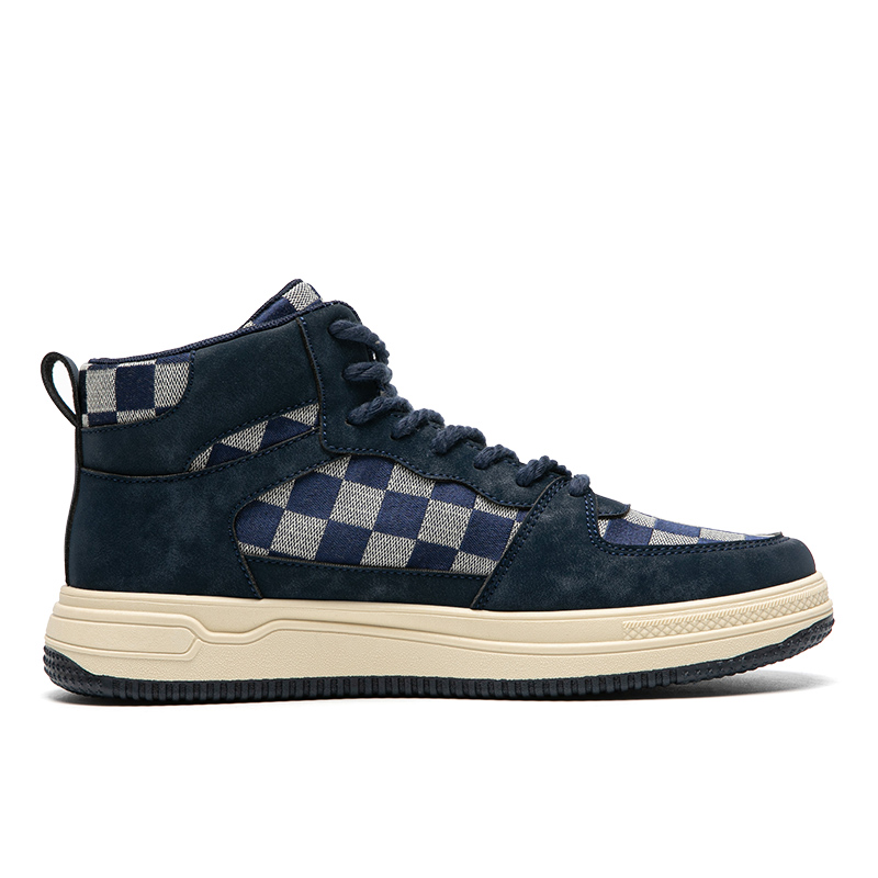 Warrior High-Top Sneaker 'Deep Blue and Beige Checkered' 圖 2