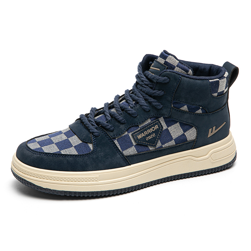 Warrior High-Top Sneaker 'Deep Blue and Beige Checkered' 圖 3