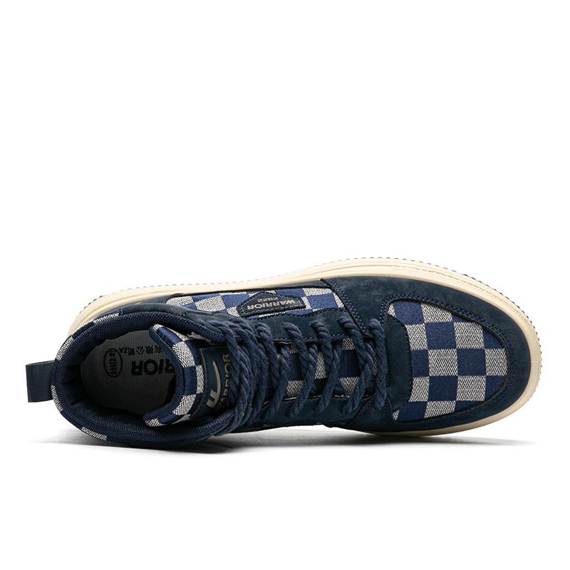 Warrior High-Top Sneaker 'Deep Blue and Beige Checkered' 圖 4