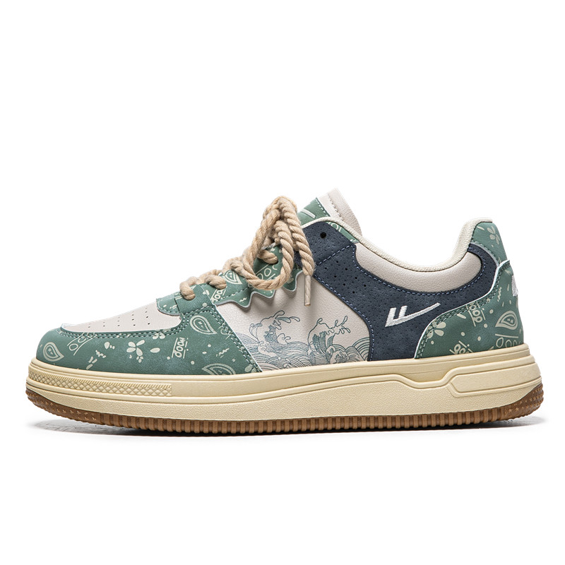 Warrior Paisley Low-Top Casual Sneakers Men’s Beige Green Blue. WXY(S)-1484C04