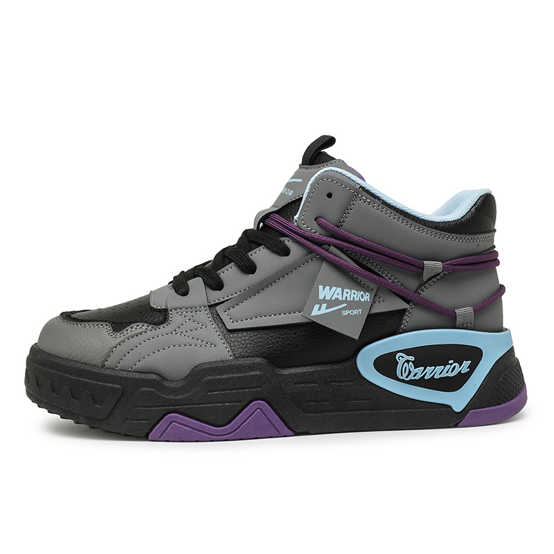 Warrior Retro High-Top Sneakers Black Grey Casual Warm Cushioned Durable WBN(JS)-129103 Black and Gray.