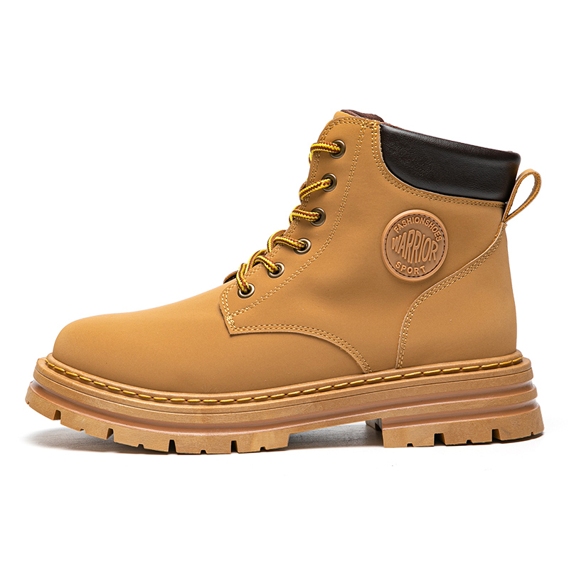 Warrior Yellow Boots Classic Retro Stylish Versatile Martin Boots Brown-Yellow. WBN(JS)-063704 Yellowish Brown Color
