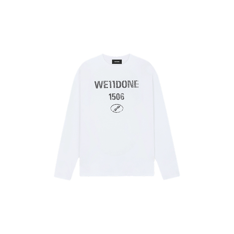 WE11DONE 1506 Vintage Logo Print White Long Sleeve Unisex Casual T-Shirt WD-TT1-25-768-U-WH