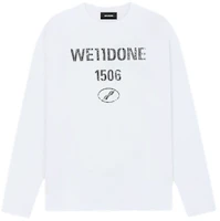 WE11DONE 1506 Vintage Logo Print White Long Sleeve Unisex Casual T-Shirt WD-TT1-25-768-U-WH WE11DONE 1506 Vintage Logo Print White Long Sleeve Unisex Casual T-Shirt WD-TT1-25-768-U-WH