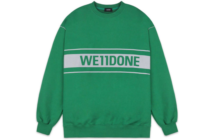 Order WE11DONE 3M Reflective Logo Print Unisex Green Long-Sleeve Sweatshirt WD-SS5-19-048-GR