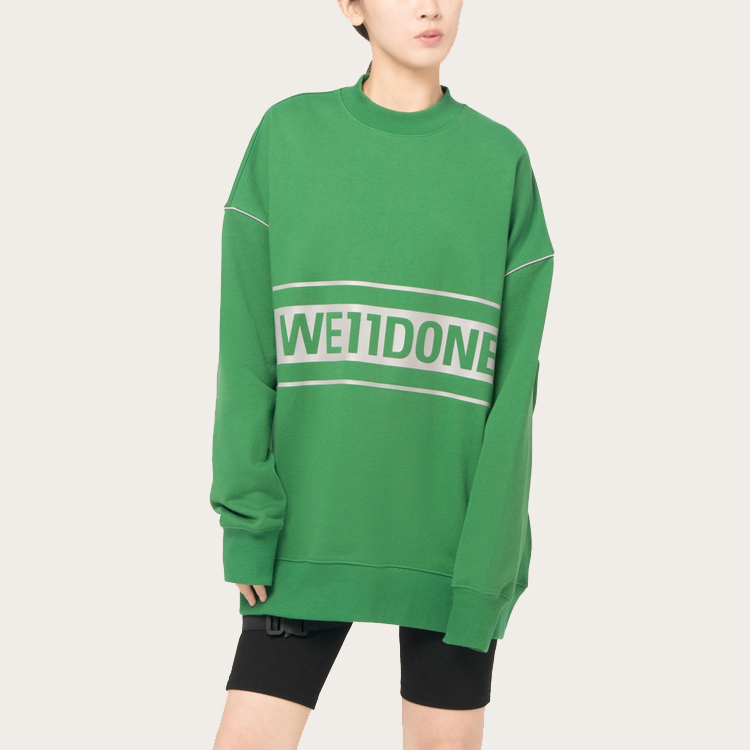 Lookbook WE11DONE 3M Reflective Logo Print Unisex Green Long-Sleeve Sweatshirt WD-SS5-19-048-GR