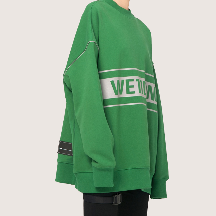 Purchase WE11DONE 3M Reflective Logo Print Unisex Green Long-Sleeve Sweatshirt WD-SS5-19-048-GR