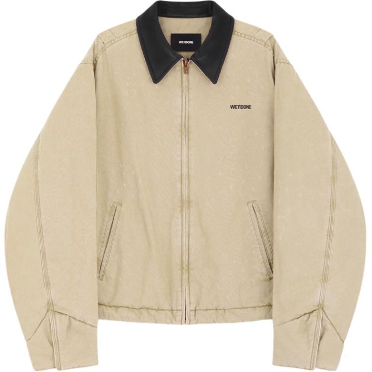 WE11DONE  Beige Paneled Collared Zip-Up Long Sleeve Denim Jacket WD-JP2-24-036-U-BG