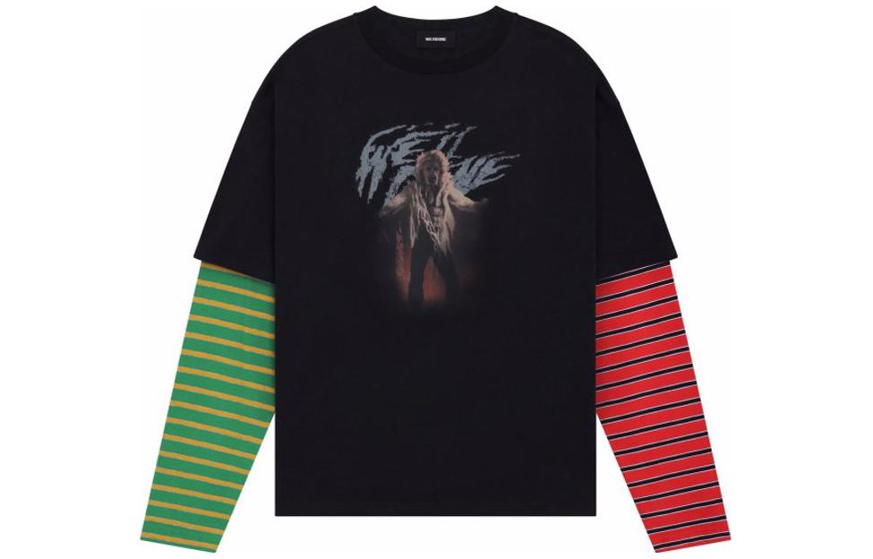 WE11DONE  Black Contrast Stitch Long-Sleeve Layered Crewneck Tee WD-TT0-24-877-U-MX