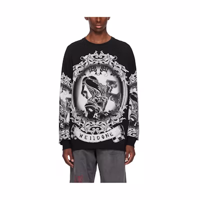 WE11DONE Black Crewneck Printed Long Sleeve T-Shirt WD-TT3-23-759-U-BK