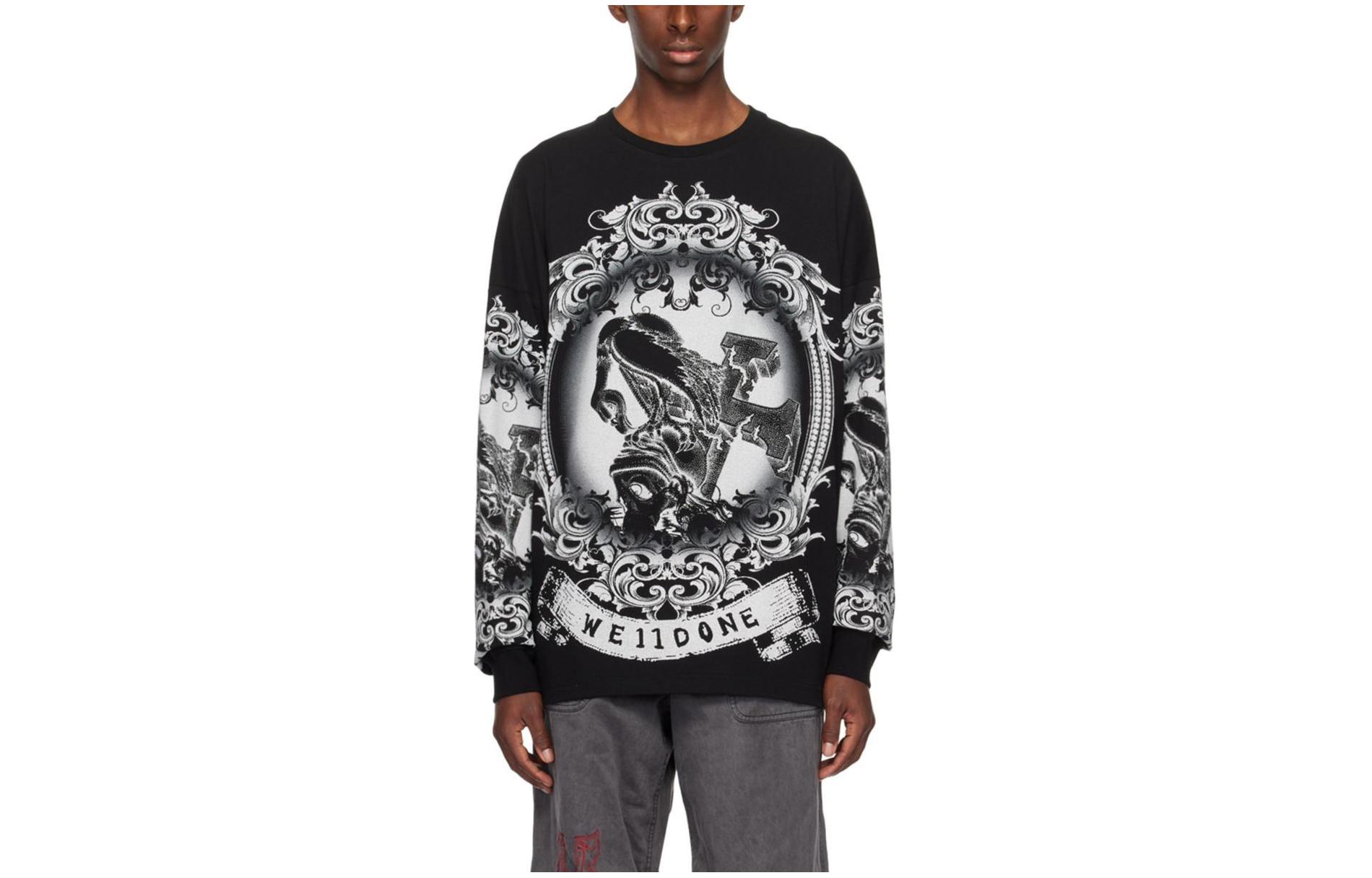 WE11DONE  Black Crewneck Printed Long Sleeve T-Shirt WD-TT3-23-759-U-BK 圖 2