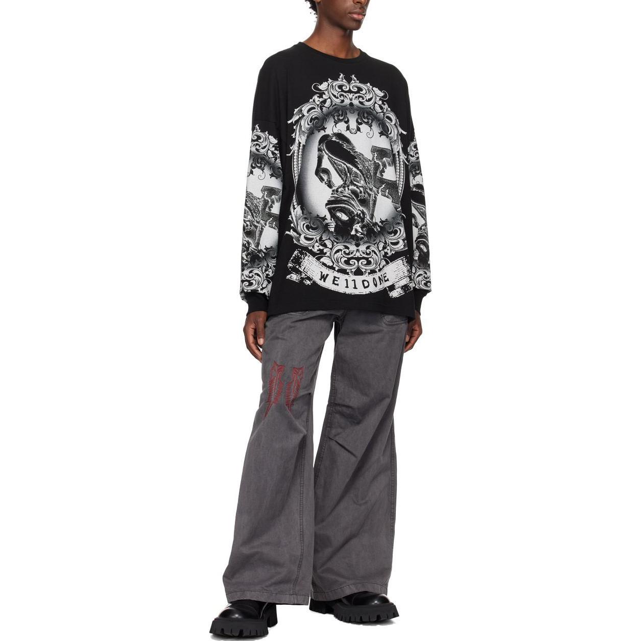 WE11DONE  Black Crewneck Printed Long Sleeve T-Shirt WD-TT3-23-759-U-BK 圖 3