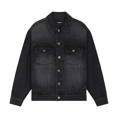 WE11DONE Black Embroidered Logo Button-Up Denim Jacket Long Sleeve WD-DJ2-24-345-M-BK