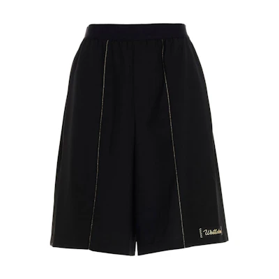 WE11DONE Black Mid-Rise Slim Fit Casual Shorts with Logo Patch. WD-PT0-21-204-M-BK