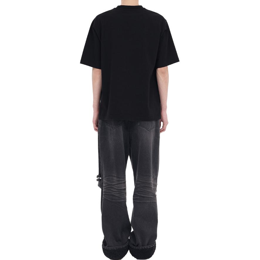 WE11DONE  Black T-Shirt with Angel Cartoon Graphic Print WD-TT3-23-786-U-BK 圖 5