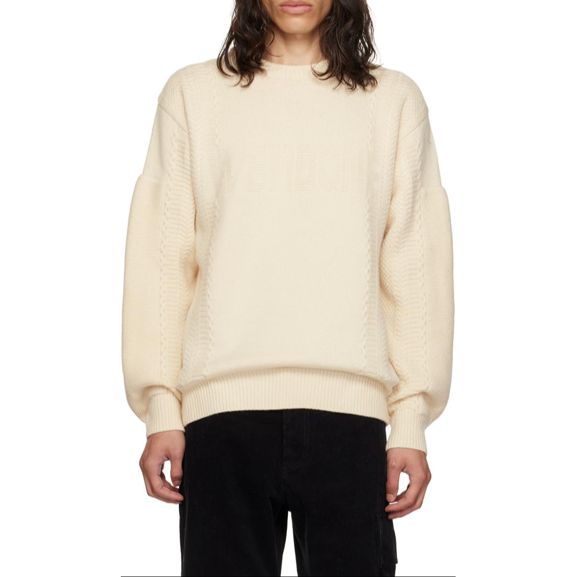 WE11DONE  Ivory Pullover Knitted Crewneck Sweater WD-KT3-23-643-U-IV