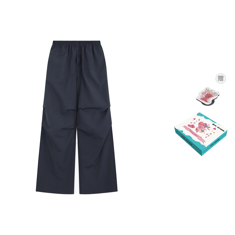 WE11DONE  Navy Blue Mid-Rise Elastic Waist Logo Casual Pants. WD-PT2-24-238-M-NV