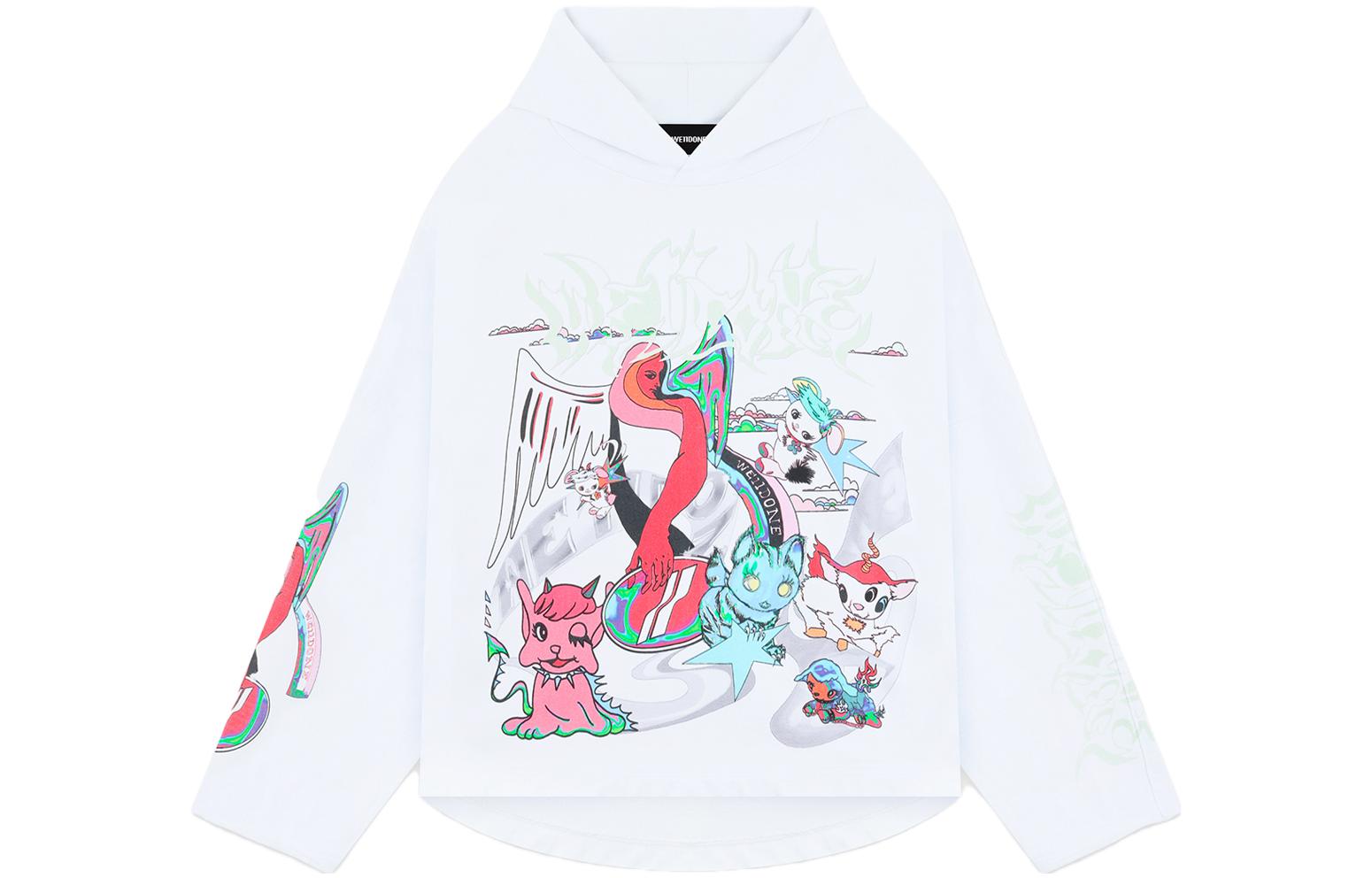 WE11DONE  Oversized Cartoon Graphic Print Long Sleeve Sweatshirt - White WD-TH3-23-772-U-WH