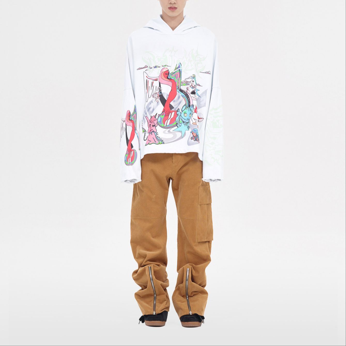 WE11DONE  Oversized Cartoon Graphic Print Long Sleeve Sweatshirt - White WD-TH3-23-772-U-WH 圖 4