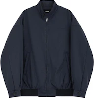 WE11DONE Oversized Navy Zip-Up Jacket with Logo and Stand Collar. WD-JP2-24-061-M-NV WE11DONE Oversized Navy Zip-Up Jacket with Logo and Stand Collar. WD-JP2-24-061-M-NV