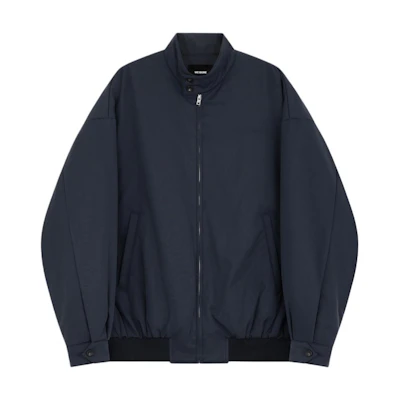 WE11DONE Oversized Navy Zip-Up Jacket with Logo and Stand Collar. WD-JP2-24-061-M-NV