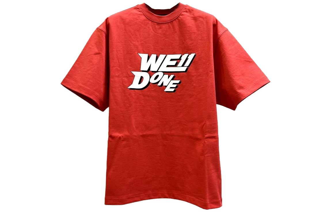 WE11DONE  Solid Color Logo Print Crewneck T-Shirt Short Sleeve TT1-22-630-U-RD